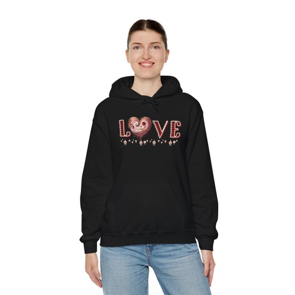 Love Hoodie Valentines or Mothers Day Black College Hoodie Sweatshirt - Picture 3 of 8
